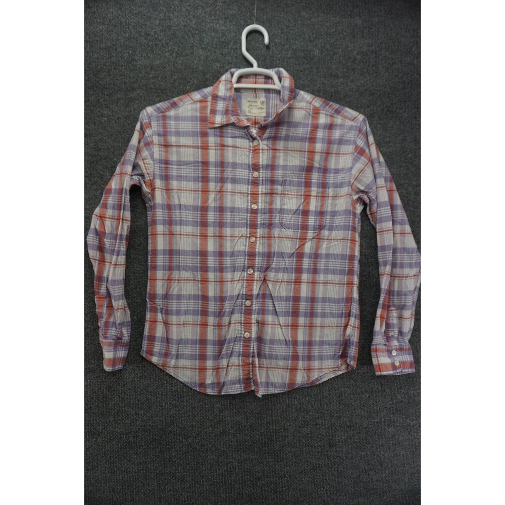 American Eagle Button Down Shirt Womens Small Boyfriend Fit Plaid Long Sleeve
